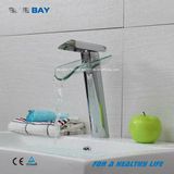 Nickel Brushed Bathroom Faucet Basin Mixer with Glass Spout