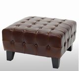 Wood Leather Ottoman Stool