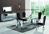 Tempered Glass Top Stainless Steel MDF Extendable Dining Table