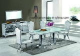 Tempered Glass Top Stainless Steel Legs Dining Table