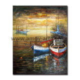 Palette Knife Boat and Ship Oil Painting for Wall Decor