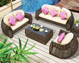 5 Pieces Rattan Sofa Set Garden Sofa PE Rattan Furniture