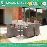 Rattan Weaving Dining Chair with Sunproof Fabric Outdoor Wicker Dining Table with Glass Patio Dining Set Wicker Weaving Coffee Chair