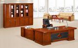 Glossy Walnut Office Desk with Movable Side Table