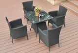 5 Pieces PE Rattan Chair Desk Set with Cushion