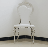 Hot Sale Model Ornamental Engraving Back White Leather Stainless Steel Banquet Chair
