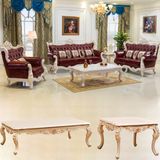 Wood Leather Sofa with Coffee Table and Side Table (560)