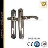 Scimitar Aluminum Lever Lock Door Handle Set on Iron Backplate