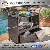 Well Furnir T-097 for Entertaining Outdoor Brown Wicker Bar Cart