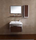 Antique Stainless Steel Bathroom Vanity with Shelf and Side Cabinet