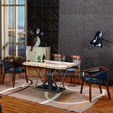 Bistro Wooden Dining Table with Metal Base and Chair with Leather (SP-CT820)