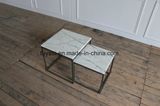 Small Solid Square Stainless Steel Base with White Marble Top Coffee Table Side Table