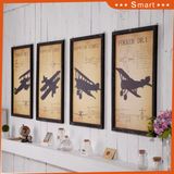 American Vintage Industrial Style Canvas Fabric Painting Picture Frame to Hang on The Wall of The Wine Coffee Bar Decoration