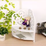 Home Decorative Pure White Wooden Corner Shelves, 2 Tiers Hollow Waterproof WPC Material Plastic Stacking Shelf