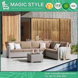 Outdoor Wicker Sofa with Sunproof Fabric Cushion Wicker Weaving Single Sofa Garden Wicker Corner Sofa Set Rattan Sofa Set