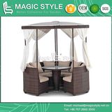 Rattan Sofa Set with Wicker Roof Patio Sofa Set for Outdoor (Magic Style)