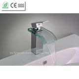 Glass Waterfall Tap Mixer Bathroom Brass Basin Faucet (QH0822)