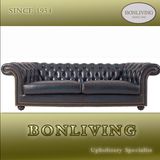 Blue Classic Chesterfield Genuine Leather Sofa (A7)