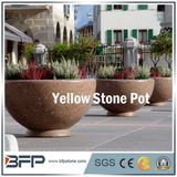 Antique Polished Yellow Stone Flower Pot/Vase for Garden Decoration/Landscape Project