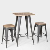 Antique Pub Dining Metal Tolix Square Table and Chair (FS-14042-2)