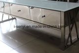 Solid Wood Drawers Stainless Steel Base Tempered Glass Top TV Stand Living Room Furniture