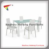 New Hot Selling Dining Set Glass Dining Table and MDF Legs with 4 Leather Chairs (DT071)