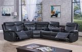 2018 Traditional PU Leather Reclining Corner Sectional Sofa with Fold-Down Tray Table Black Color