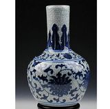 Chinese Antique Crackle Blue and White Ceramic Flower Vase Lw684