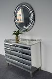 Curved Glass Buffet Mirrored Cabinet with Five Drawers