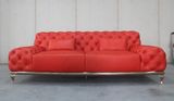 Luxury Red Button Full Grain Leather Three Seats Sofa