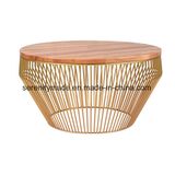 Hotel Living Room Furniture Round Wood Top Iron Coffee Table