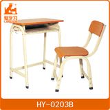 Metal Frame Wooden Top Single Desk and Chair Furniture School Students Study Chairs and Tables