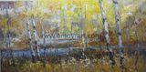 Handmade Canvas Art Painting Birch Trees with Heavy Textures for Home Decor