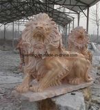 Cheap Beige Marble Statues Life Size Stone Lion Sculpture for Sale