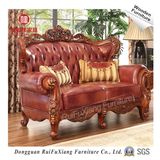 Solid Wood Frame and Genuine Leather Love Seat Sofa for Villa