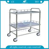 AG-Ss021A with Two Layers Movable Hospital Stainless Steel Emergency Trolley