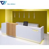 Cheap I Shaped Lighted up Bar Stone High Glossy Stone Restaurant Cashier Reception Desk