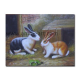 Handmade Double Rabbits Animal Oil Painting for Home Decor