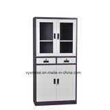 Metal -Double Glass Door Lock Two Middle Drawer Office Filing Cabinets
