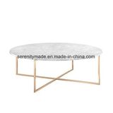 Living Room Round Marble Coffee Table with Gold Frame