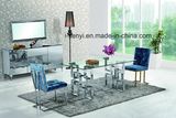 Chinese Style Square Style Tempered Glass Top Stainless Steel Frame Dining Table