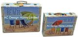 S/2 Decorative Antique Vintage Beach Chair Design Printing PU Leather/MDF Wooden Storage Suitcase Box