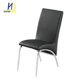 Black PU Leather and Chromed Metal Legs Dining Chair