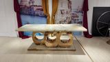 High Quality Natual Marble Dining Table with Golden Metal Base