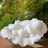 Natural Marble Sleeping Cherub Statue in a Leaf T-6233