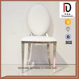Round Back Hotel Dining Room Stainless Steel White Cushion Wedding Chair