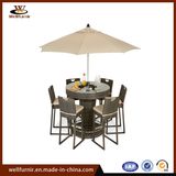 Rattan-6 Seat Round Bar Set with Luxury Inset Ice Bucket and Umbrella Hole