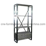 Oak Modern Black Stainess Steel Frame Bookcase (MFF-109)