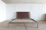 Stainless Steel Tube Frame Vintage Brown Color Leather Straps Headboard Bed