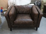 Antique Single Sofa with Wood Legs, Classic Leather Sofa